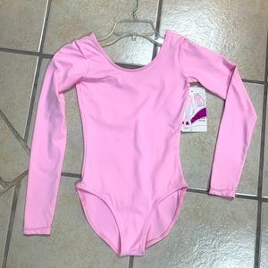 Childs Large 12-14 Pink Long Sleeve Dance or Gymnastics Bodysuit Leotard NWT